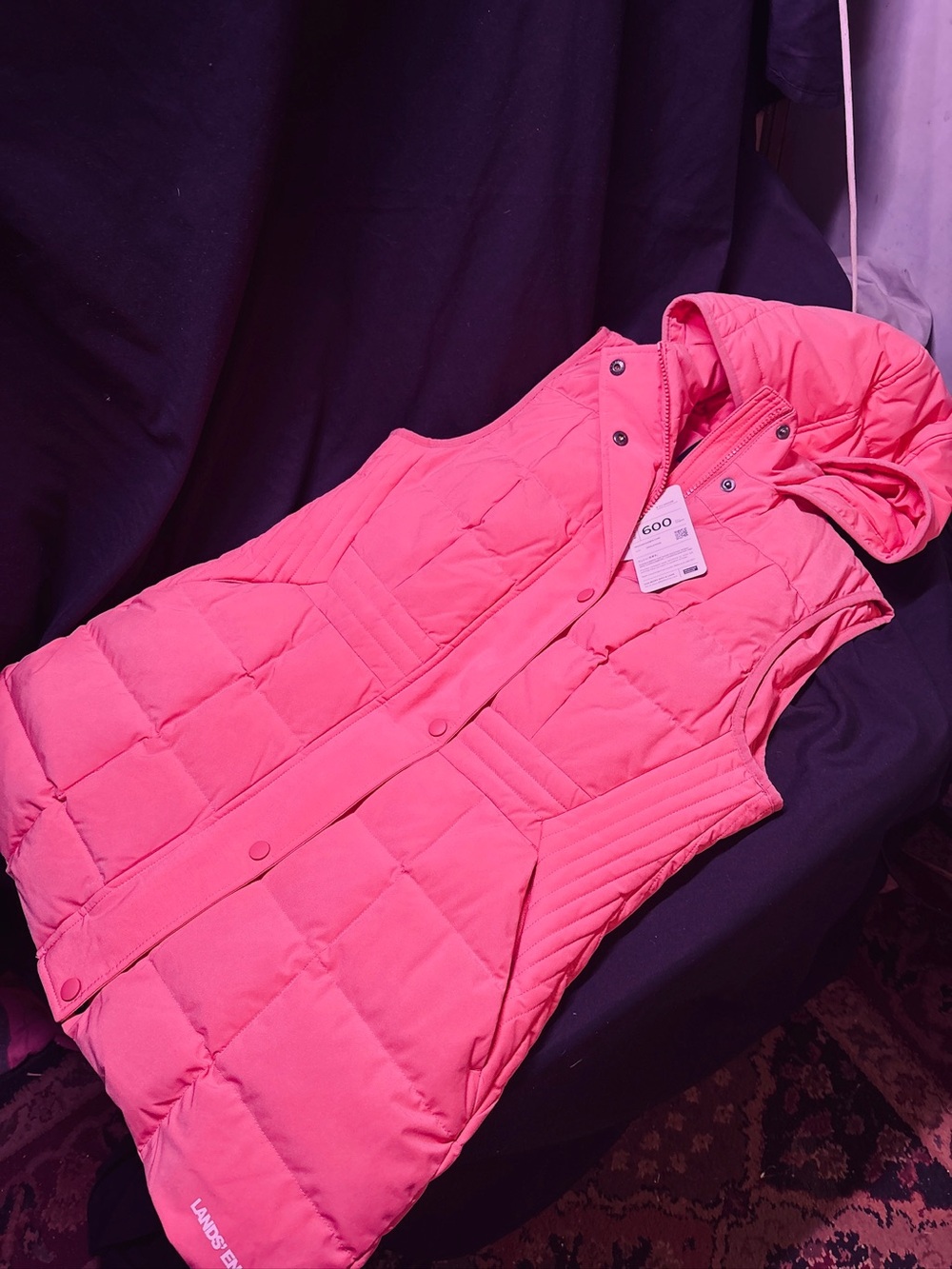 NWT Lands' End Pink Quilted Hooded Puffer Vest